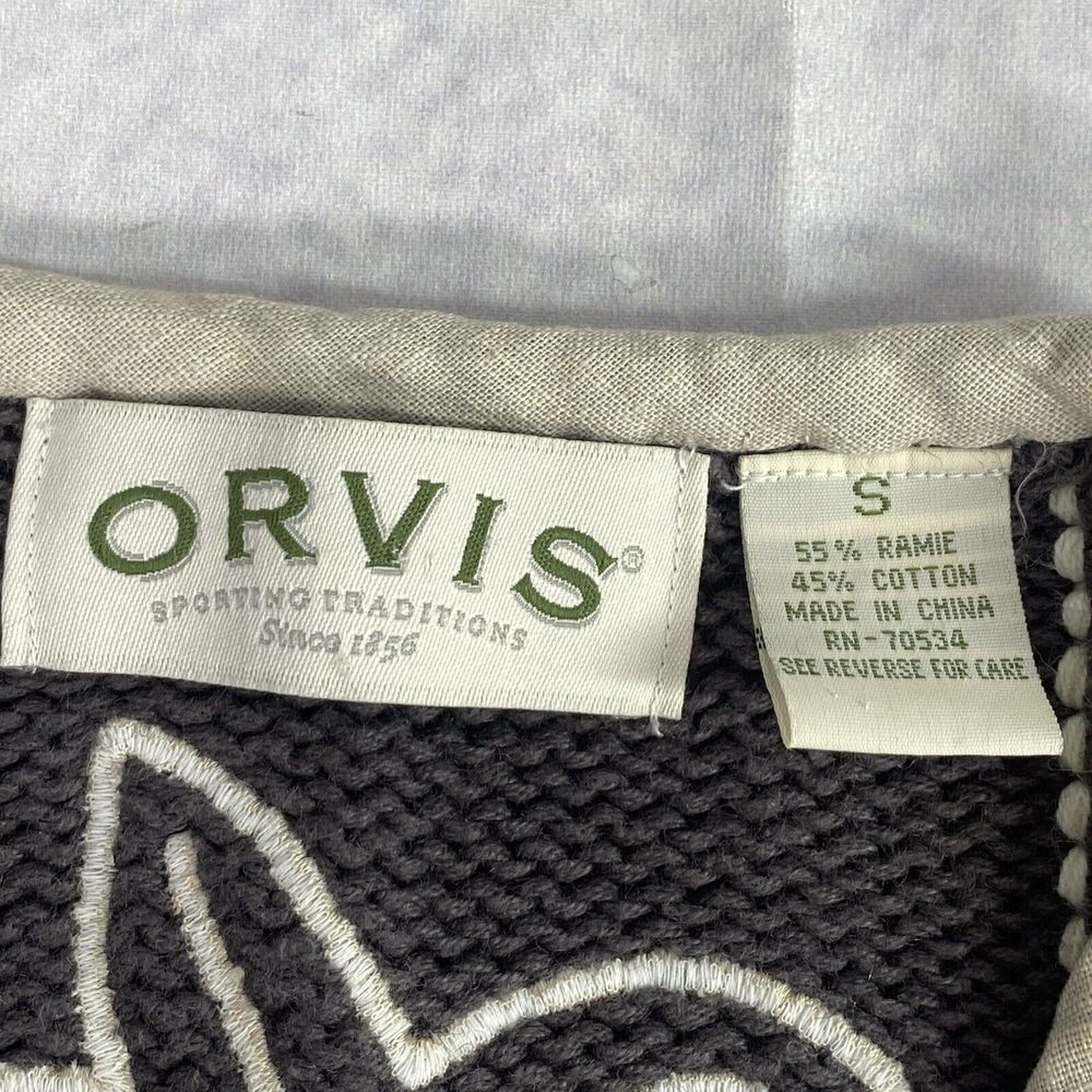 Orvis Womens Sweater Size S Beige Gray Cardigan Embroidered Leaves Cottage VTG - Picture 3 of 16